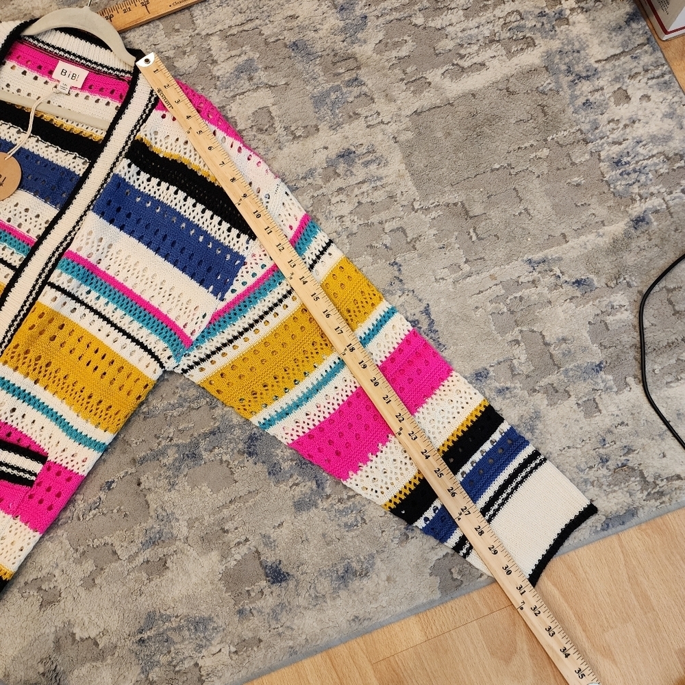 NWT Bibi Knit Multi Striped Pointelle Cardigan. Size 1X. - Picture 8 of 16